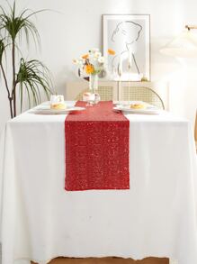 1pc Party Delight Red Sequin Table Runner For Wedding Party, Bridal Baby Shower - Red - View 1