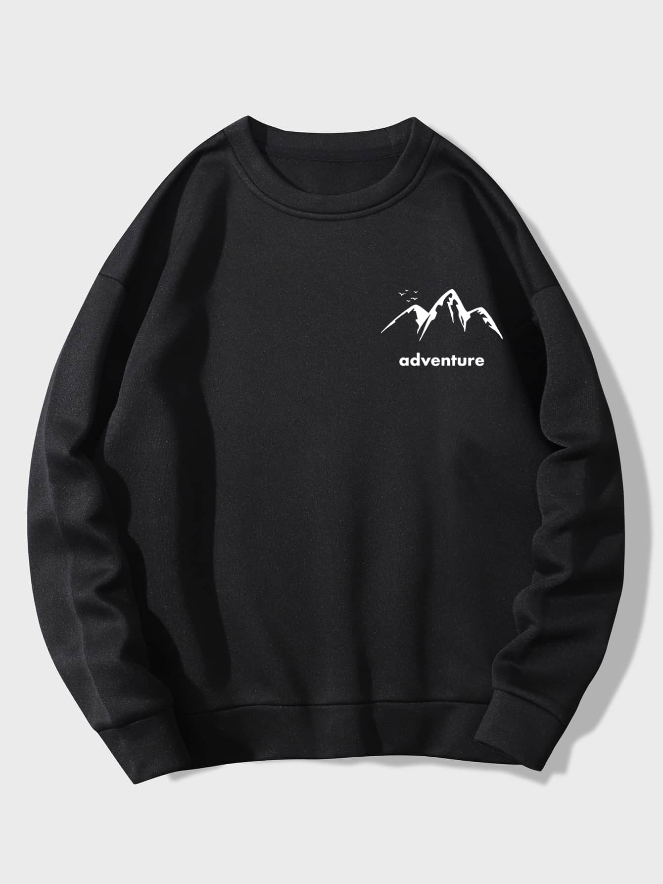 SHEIN EZwear Sudadera con estampado de montaña y letra con forro térmico - Negro - Ver 1