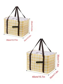 1pc Gingham Pattern Lunch Bag - Yellow - View 2