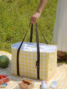 1pc Gingham Pattern Lunch Bag - Yellow - View 3
