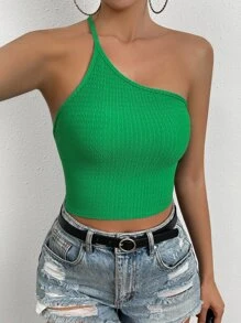 Chiquease One Shoulder Tie Backless Crop Top - Green - View 6