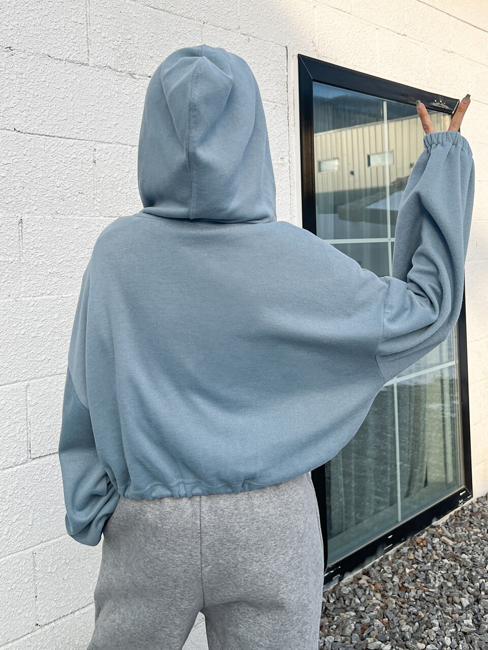Zip Up Drawstring Hem Drop Shoulder Hoodie