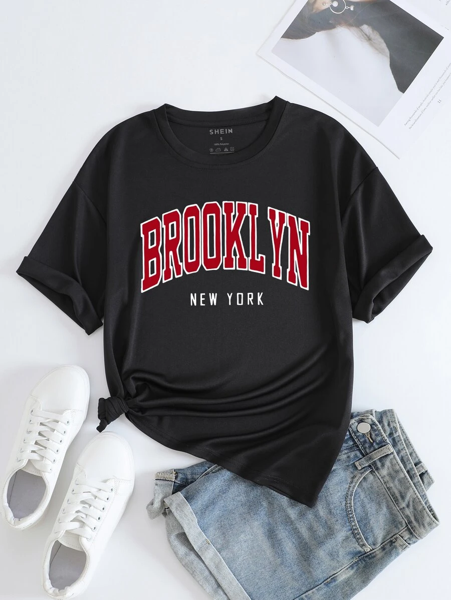 INAWLY Áo thun họa tiết chữ Graphic Tees Áo thun họa tiết nữ - màu đen - Xem 1