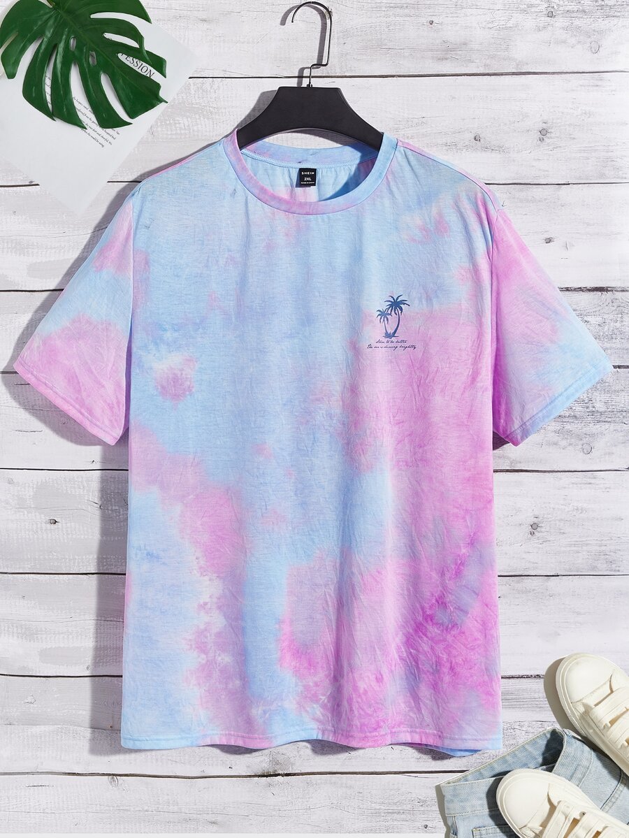 Manfinity Men Plus Tie Dye Palm Tree Print Tee - Multicolor - View 1