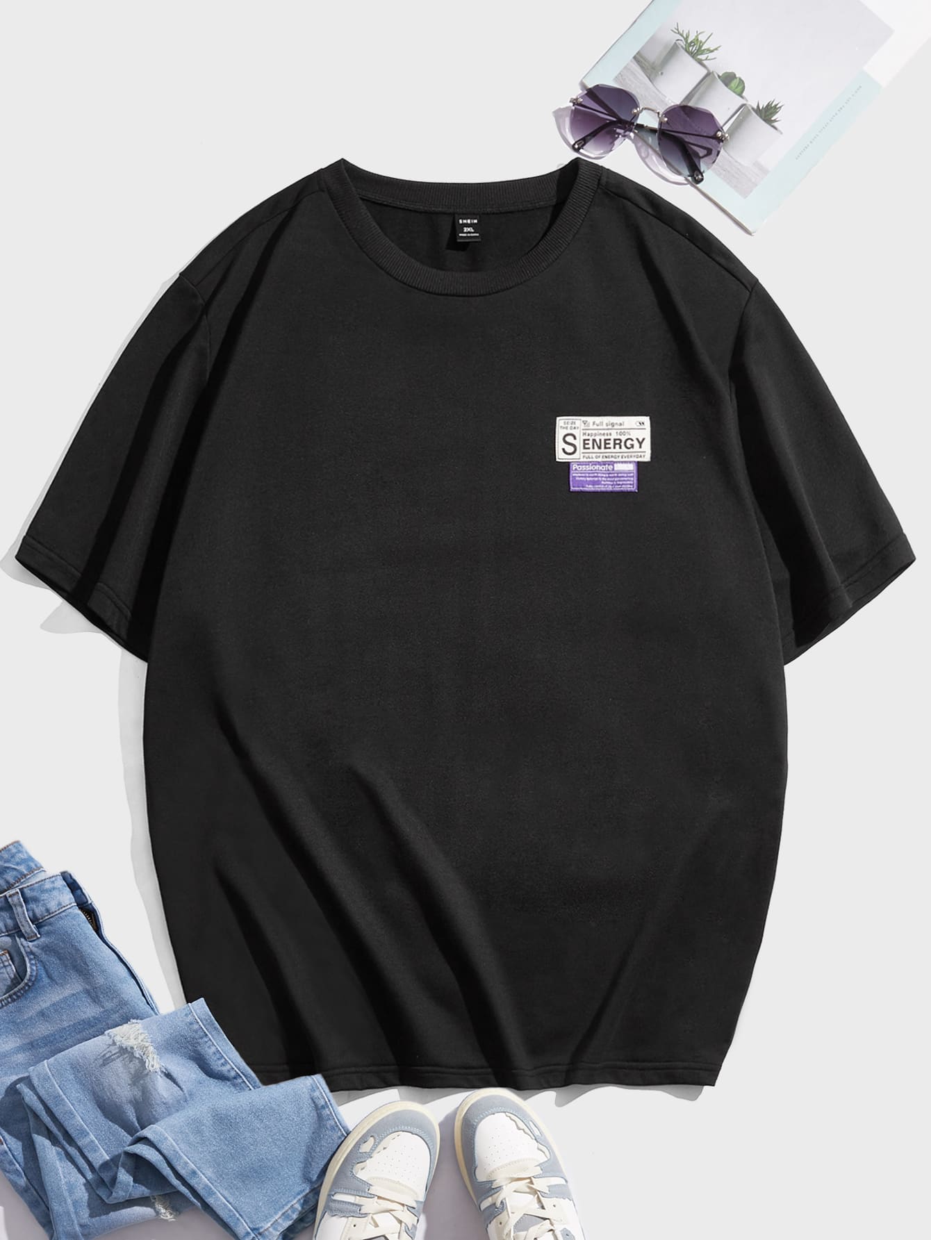 EASEVO Men Plus Slogan Graphic Tee - Black - View 1