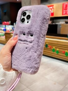 卡通設計長毛絨手機殼附帶繩子 - 紫色 - 查看 3