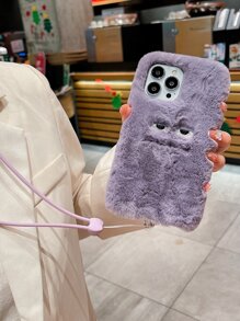 卡通設計長毛絨手機殼附帶繩子 - 紫色 - 查看 4