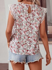 SHEIN LUNE All Over Floral Print Guipure Lace Blouse - White - View 2