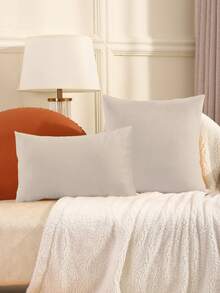 1pc Velvet Solid Color Pillow/Lumbar Cushion Cover, Pillow Insert Not Included - Beige - View 4