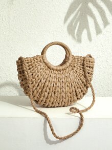 SHEIN VCAY Pom Pom Decor Straw Bag - Khaki - View 9
