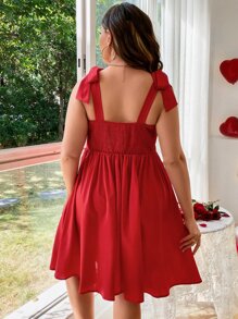 Celure Plus Tie Shoulder Ruched Bust Cami Dress - Burgundy - View 4