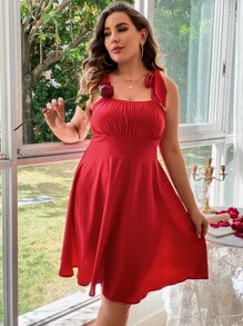 Celure Plus Tie Shoulder Ruched Bust Cami Dress - Burgundy - View 1