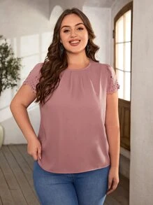 SHEIN LUNE Áo sơ mi Plus Size Nút Cắt ra màu trơn Giải trí - Bụi hồng - Xem 1