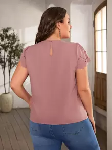 SHEIN LUNE Áo sơ mi Plus Size Nút Cắt ra màu trơn Giải trí - Bụi hồng - Xem 2