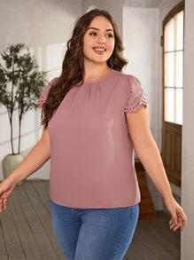 SHEIN LUNE Áo sơ mi Plus Size Nút Cắt ra màu trơn Giải trí - Bụi hồng - Xem 4