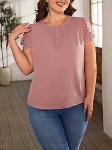 SHEIN LUNE Áo sơ mi Plus Size Nút Cắt ra màu trơn Giải trí - Bụi hồng - Xem 5