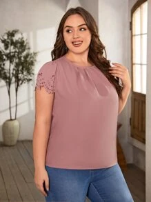SHEIN LUNE Áo sơ mi Plus Size Nút Cắt ra màu trơn Giải trí - Bụi hồng - Xem 6