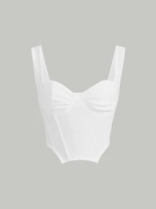 SHEIN MOD 胸部褶皺手帕下擺寬帶上衣 - 白色 - 查看 1