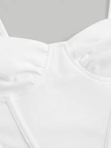 SHEIN MOD 胸部褶皺手帕下擺寬帶上衣 - 白色 - 查看 4