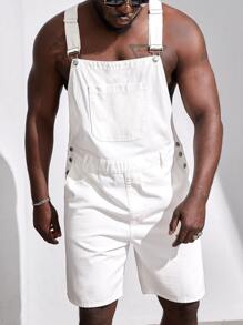 Manfinity Men Patched Pocket Denim Dungaree Romper - White - View 2