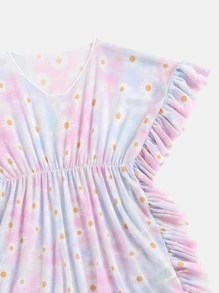 Toddler Girls Tie Dye & Floral Print Ruffle Trim Cover Up - Multicolor - View 4