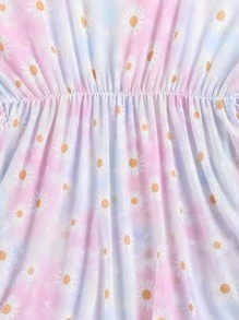 Toddler Girls Tie Dye & Floral Print Ruffle Trim Cover Up - Multicolor - View 5