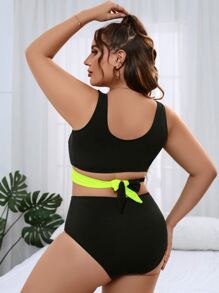 Plus Size Two Tone Wrap Bikini Set Summer Beach - Multicolor - View 2