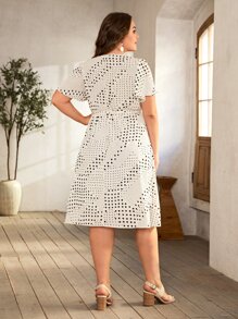 SHEIN Clasi Vestido con cinturón con estampado de lunares - Albaricoque - Ver 3