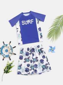 小男童熱帶圖案沙灘泳裝 - 藍白色 - 查看 1