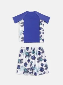 小男童熱帶圖案沙灘泳裝 - 藍白色 - 查看 2