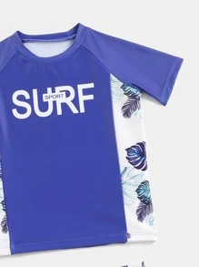 小男童熱帶圖案沙灘泳裝 - 藍白色 - 查看 3