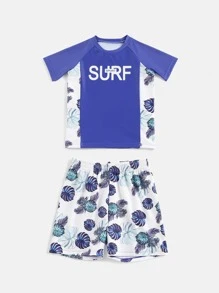 小男童熱帶圖案沙灘泳裝 - 藍白色 - 查看 4