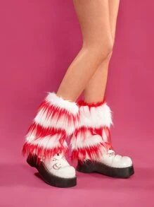 Two Tone Fluffy Leg Warmers - Multicolor - View 1