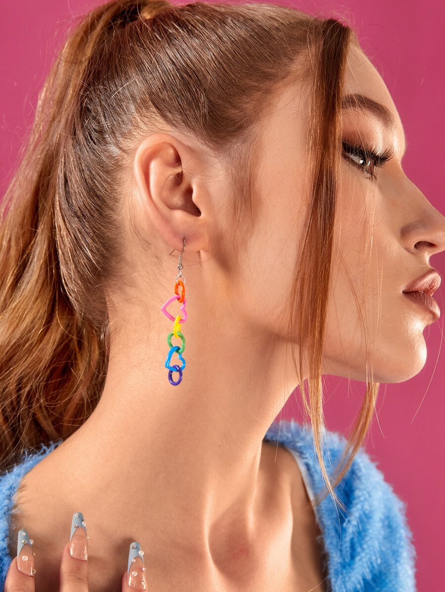 Pendientes largos con estrella & con corazón - Multicolor - Ver 1