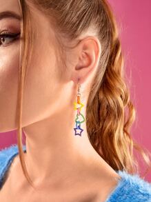 Pendientes largos con estrella & con corazón - Multicolor - Ver 2