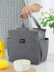 1入組素色午餐極簡織物字母貼飾便攜可重複使用午餐袋學校野餐海灘 - 黑色 - 查看 4