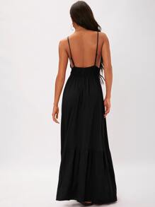 SHEIN Tall Đầm Lộ Lưng Viên lá sen màu trơn Boho - màu đen - Xem 2