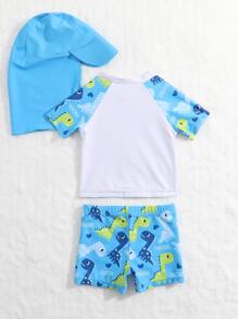 Baby Boy Swimwear With Digital Print Pattern/Random Print Design Bottoms And Matching Swim Cap