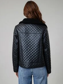 MIEGOFCE Zip Up Teddy Collar Quilted Coat - Black - View 2