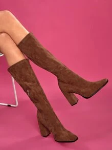 Chunky Heeled Classic Boots - Brown - View 5