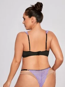 大碼花卉蕾絲鋼圈內衣套裝 - 紫丁香色 - 查看 2