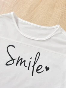 SHEIN Tween Girl Letter Graphic Contrast Mesh Tee & Skirt - White - View 7