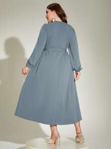 Modelyn Vestido con cinturón aplique con encaje - Marrón - Ver 2