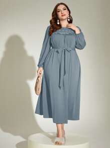 Modelyn Vestido con cinturón aplique con encaje - Marrón - Ver 3