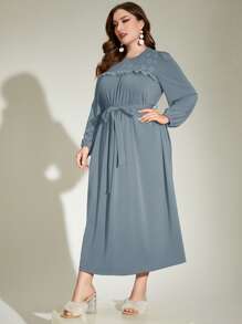 Modelyn Vestido con cinturón aplique con encaje - Marrón - Ver 6