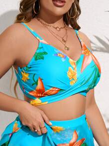 SHEIN Swim Curve Top bikini con estampado floral cruzado push up - Azul menta - Ver 4