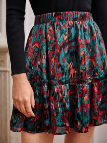 SHEIN Frenchy Allover Print Ruffle Hem Skirt - Multicolor - View 2