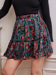 SHEIN Frenchy Allover Print Ruffle Hem Skirt - Multicolor - View 3