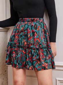 SHEIN Frenchy Allover Print Ruffle Hem Skirt - Multicolor - View 5