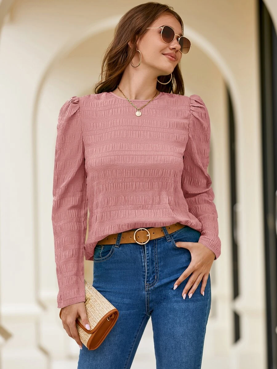 SHEIN LUNE Áo sơ mi nữ Nút màu trơn Giải trí - Bụi hồng - Xem 1